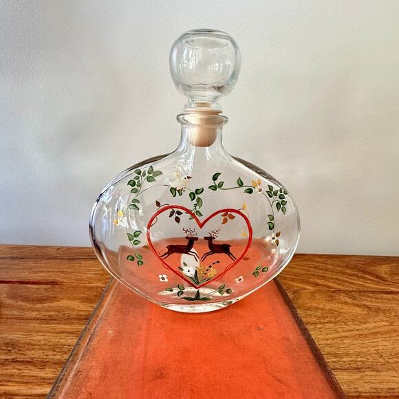 Vintage Tiroler Crystalglas Wolke German Glass Liquor Decanter Hand panted - Picture 1 of 12